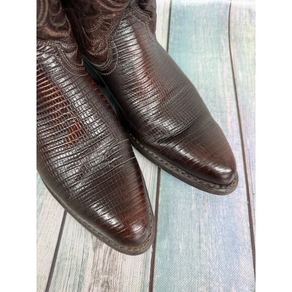 Acme Western Cowboy Boots Teju Lizard Size 8D Pointed Toe Brown main image 5
